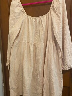 Cream Babydoll Scoop Neck Dress with Adjustable Back and Sleeves